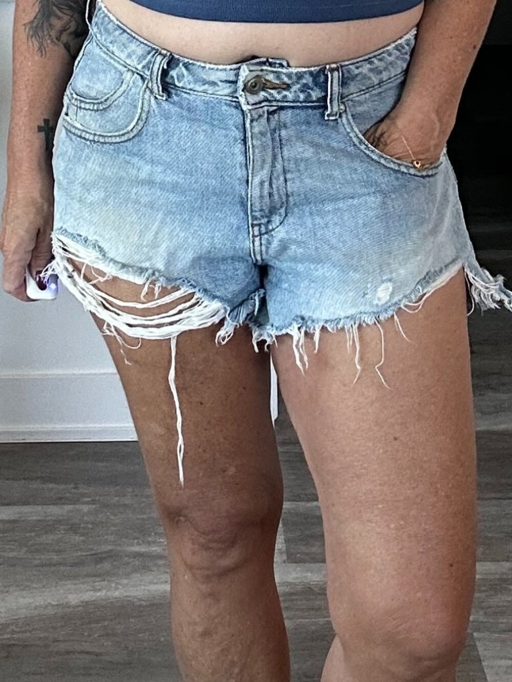 Zara denim shorts, distressed, size 8